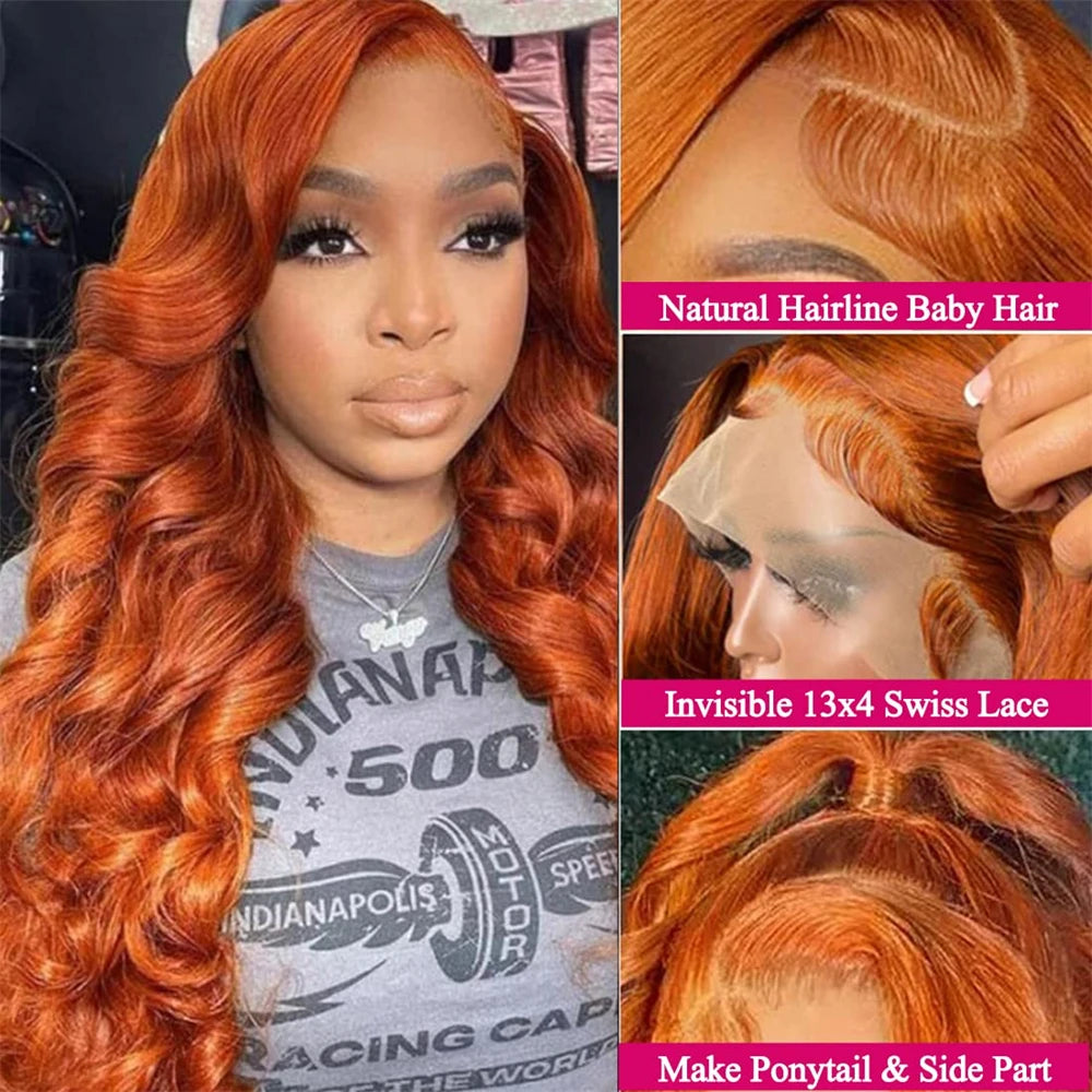 Body Wave Ginger Orange 13x6 HD Lace Front Wigs Colored Preplucked Wig 13x4 Lace Frontal Wigs Glueless Human Hair Ginger Wigs