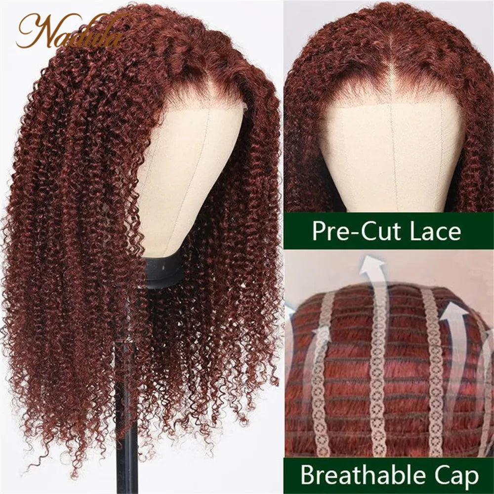 Nadula Hair Reddish Brown 6x4.5 Pre Cut Lace Wig Glueless Wear&Go Kinky Curly Lace Closure Wig With Breathable Cap Air Wig