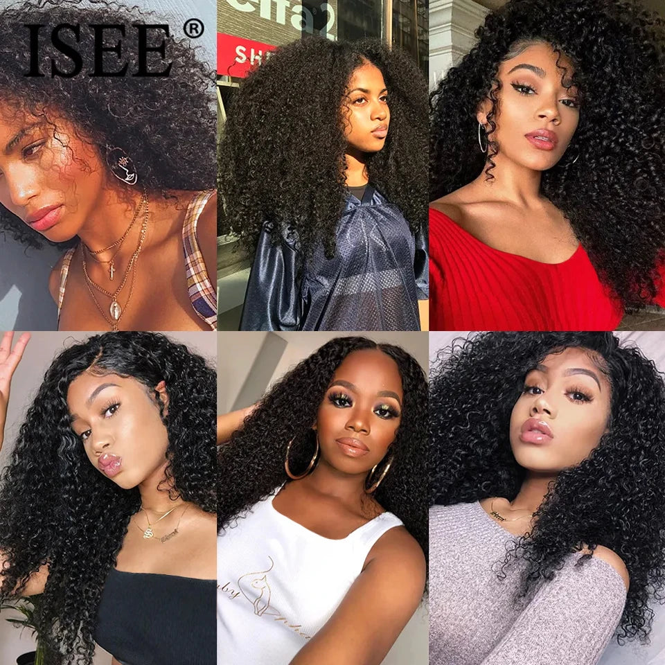 ISEE HAIR Mongolian Kinky Curly Hair Bundles 100% Human Hair Extensions Nature Color Buy 1/3/4 Bundles Thick Kinky Curly Bundles