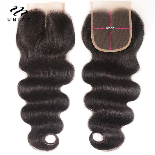 Unice Hair 100% Brazilian Human Hair Body Wave 8-18 Inch 4*4 Lace Closure Natural Color Remy Hair Weaving 1PC Free Shipping