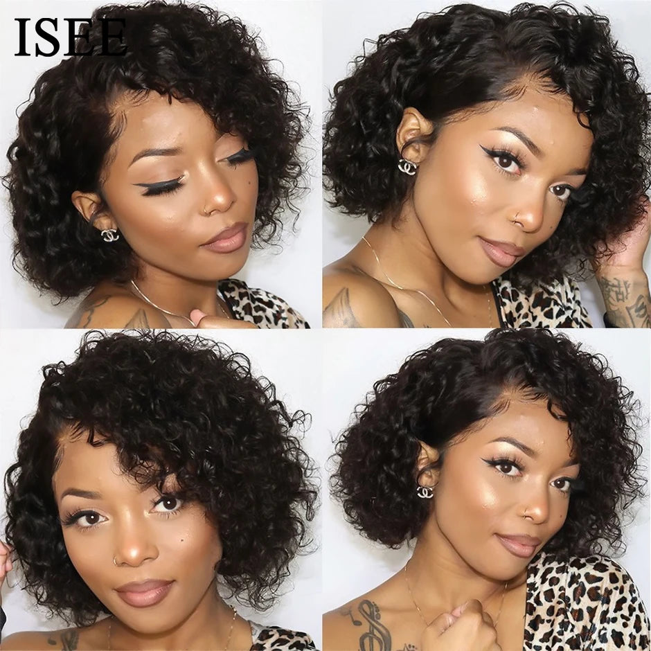 ISEE HAIR V Part Wig Water Wave Bob Wig Human Hair Wigs For Women V Shape Glueless Wig Minimal or No Leave Out U Part Wig