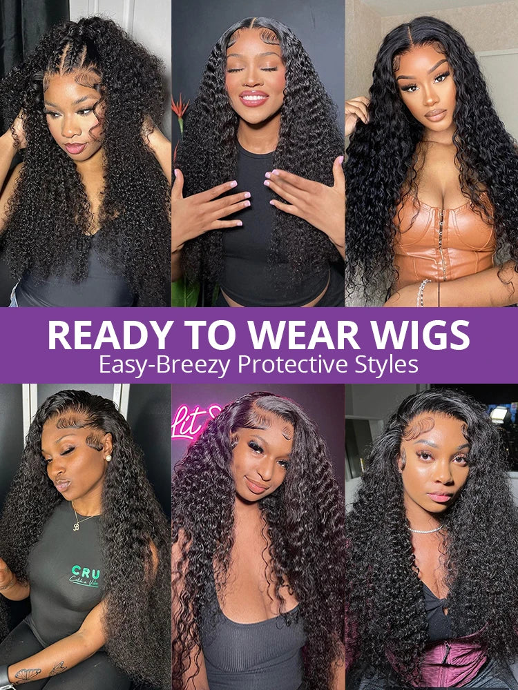 4X4 Glueless Wig Human Hair Ready To Wear Preplucked Deep Wave Frontal Wig 13x6 HD Lace Curly Lace Front Human Hair Wigs On Sale