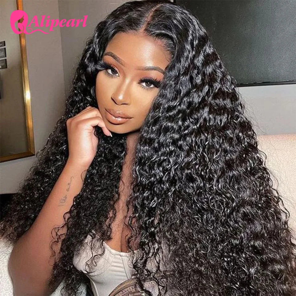 AliPearl Hair Deep Wave 4x4 Closure Wig Peruvian Hair Lace Closure Wig For Black Women Glueless Lace Front Human Hair Wigs Curly