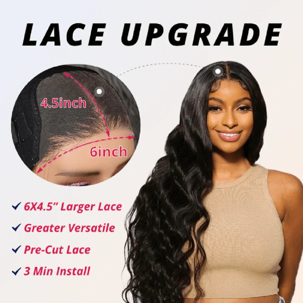 Nadula Hair 6x4.75 Pre Cut Lace Closure Wig Glueless Lace Breathable Cap Wig With Pre-plucked Hairline Bleach Knots Body Wave