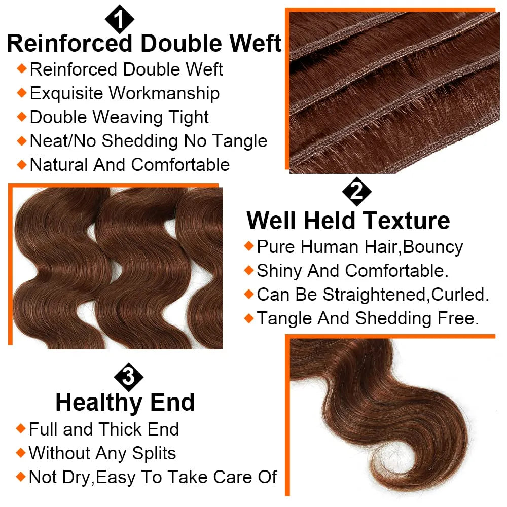 4# Peruvian Body Wave Hair Bundles 10A Body Wave Human Hair Bundles 10-32 Inch Chocolate Brown Remy Human Hair Extension