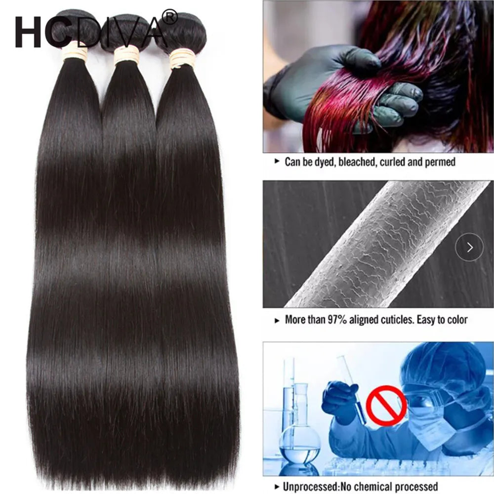 Brazilian Straight Hair Bundles 3/4 Pieces Straight Human Hair Bundles 10A 8-32 Inch Remy Human Hair Extensions For Black Women