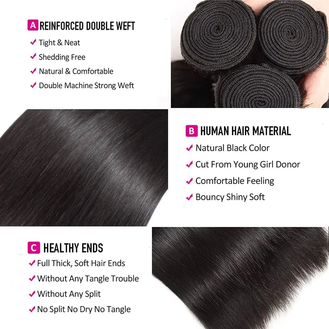 Human Hair Bundles Straight Hair Weave 1 3 4 Bundles Deals Unprocessed Peruvian Virgin Hair Natural Black 1B Can Be Dyed