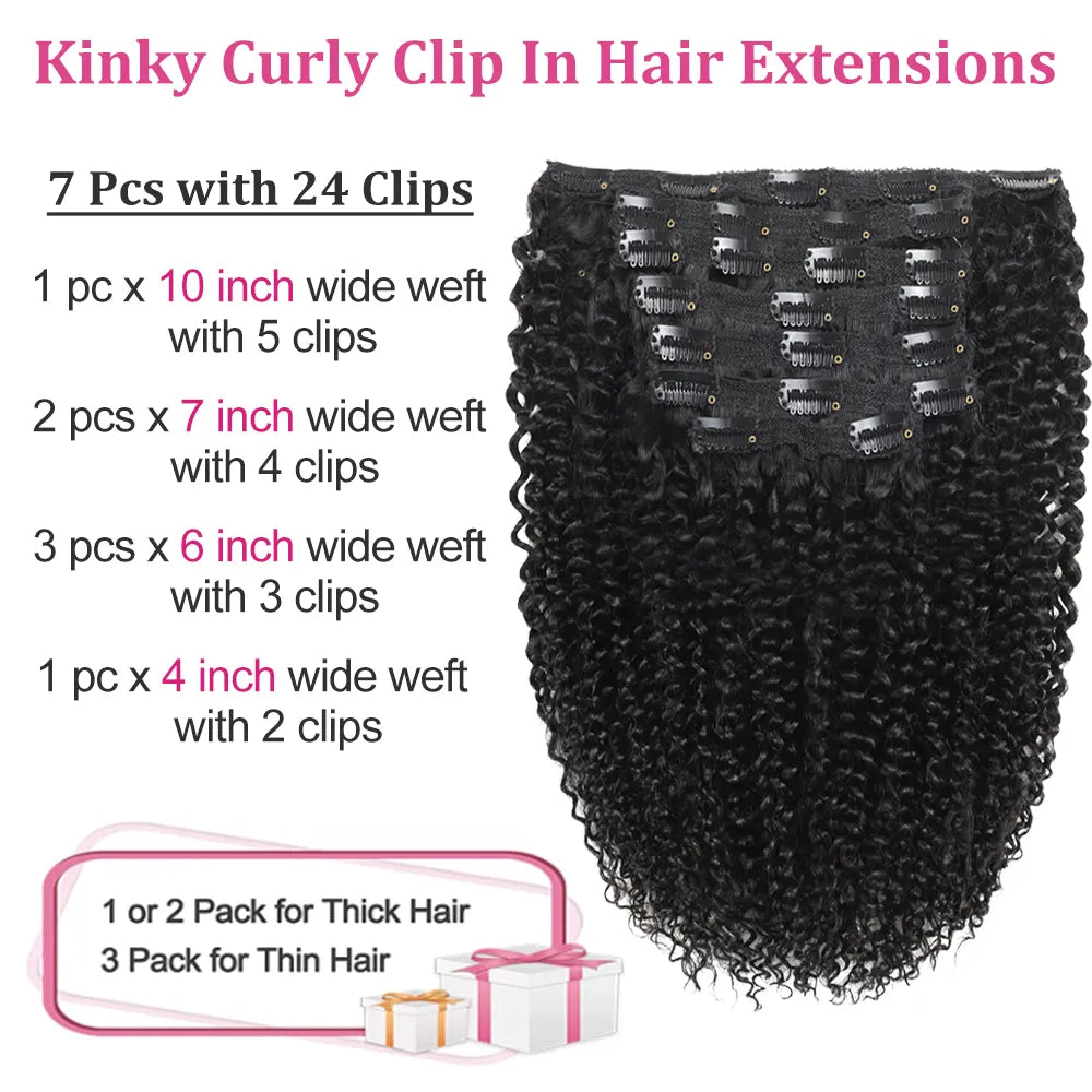 Kinky Curly Clip Ins 4C Clip In Human Hair Real Seamles Clip In Human Hair Extensions For Black Women Invisible Clips Afro Kinky