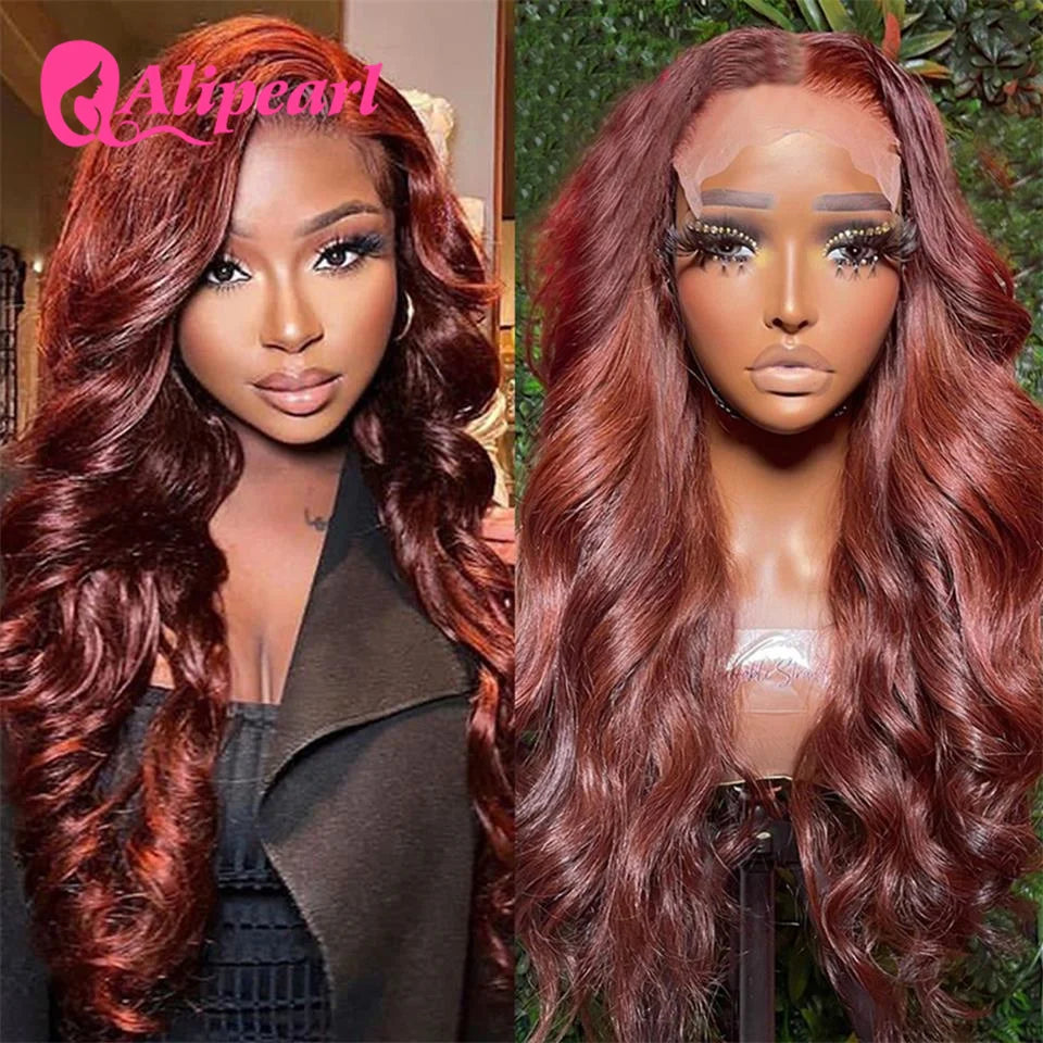 Ali Pearl Hair Reddish Brown Lace Front Wig Human Hair Brazilian Body Wave 13x4 Lace Front Wig Pre-Plucked for Women 180 Density