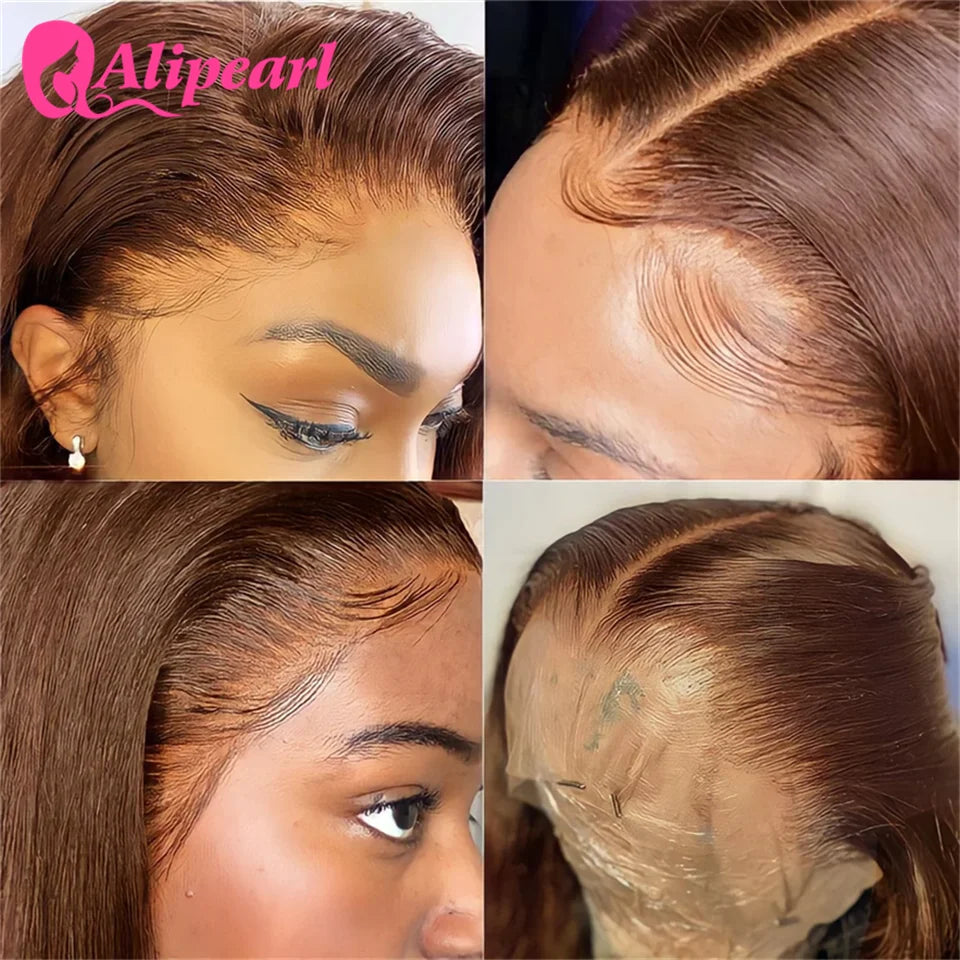 Chocolate Brown Lace Front Human Hair Wigs Straight Transparent Lace Wig Malaysian 5x5 Lace Wig Pre Plucked 180 Density AliPearl