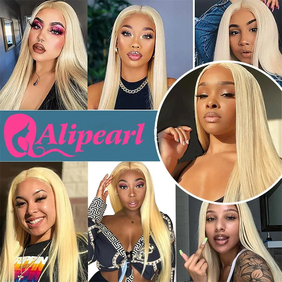 613 Blonde Lace Front Human Hair Wigs Peruvian Bone Straight Lace Front Wig for Women Pre-Plucked 150 Density Ali Pearl Hair Wig