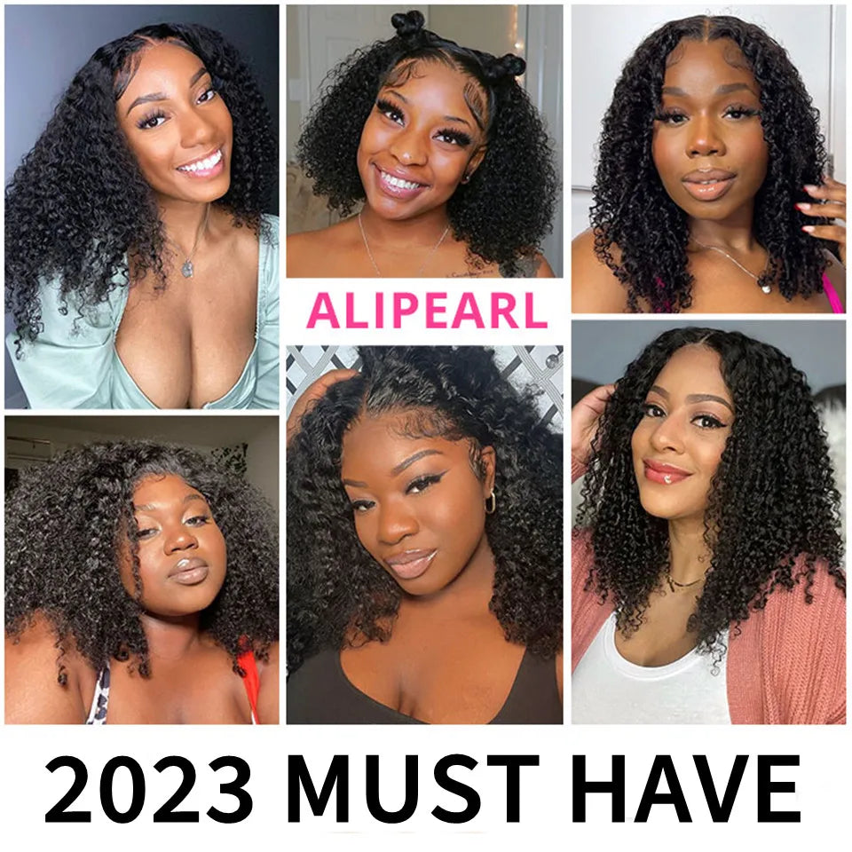 Ali Pearl 200% Density Kinky Curly Short Lace Front Human Hair Wigs Brazilain Big Curly Human Hair Wig Pre-Plucked For Women