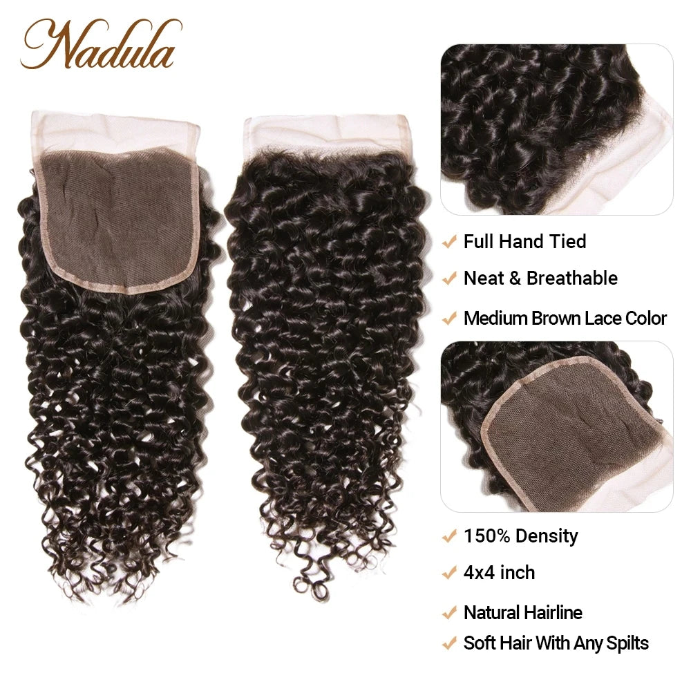 Nadula Hair Brazilian Curly Bundles With Closure 4*4 Lace Closure Remy Human Hair Bundles With Closure 3 Bundles With Closure