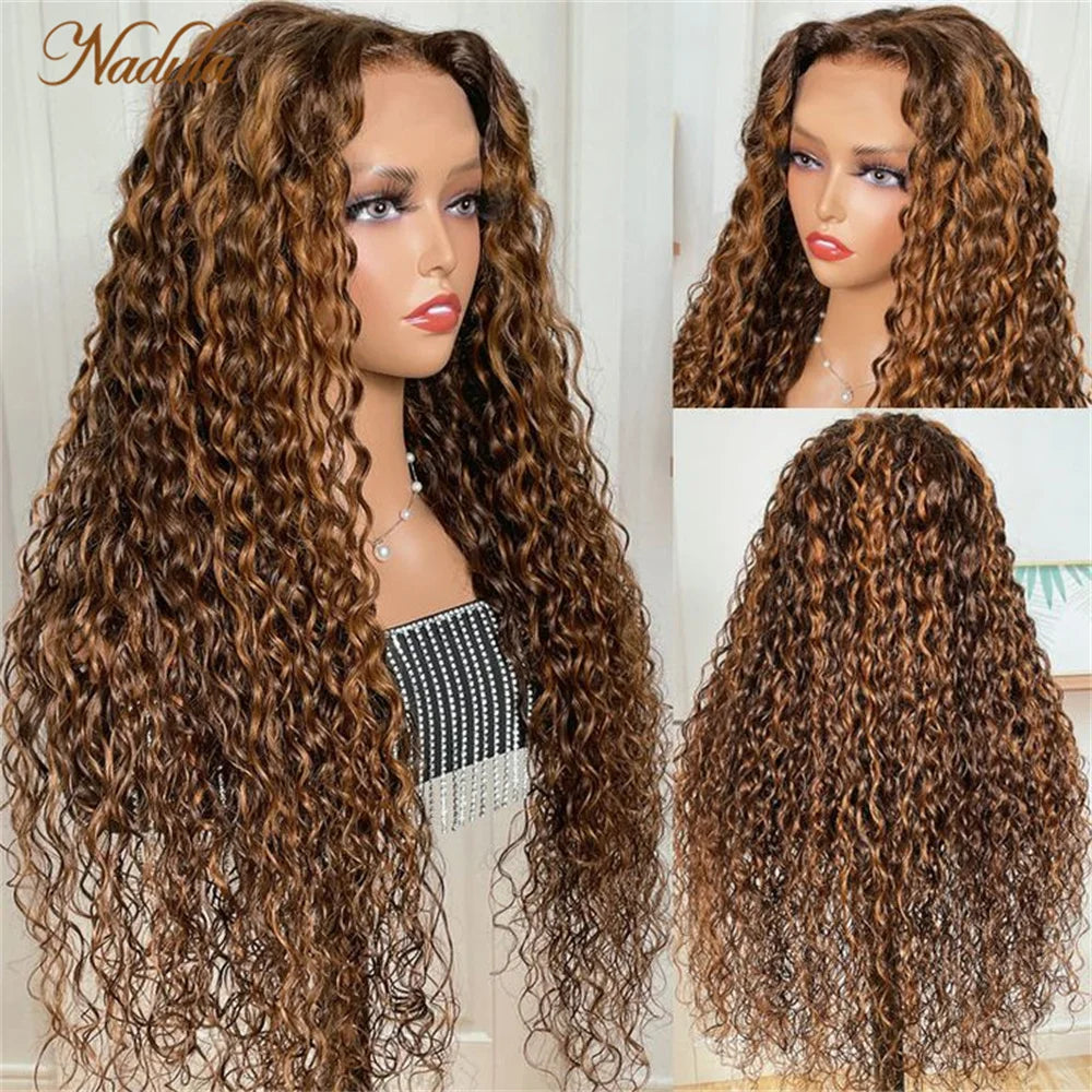 Nadula 13x4 Lace Frontal Wig Water Wave Piano Brown Highlight Wig #P430 Ombre Color Human Hair Wig Pre Plucked Brazilian Hair