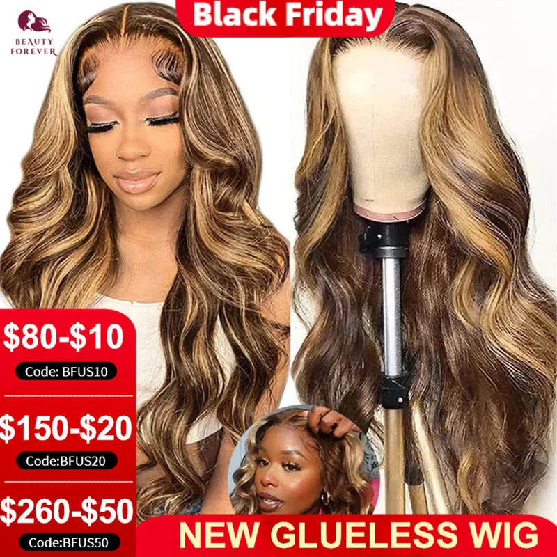 Honey Blonde 7x5 Bye Bye KNOTS Glueless PrePlucked Wear Go Lace Wig 6x4.75 Body Wave Brazilian Lace Front Human Hair Wig