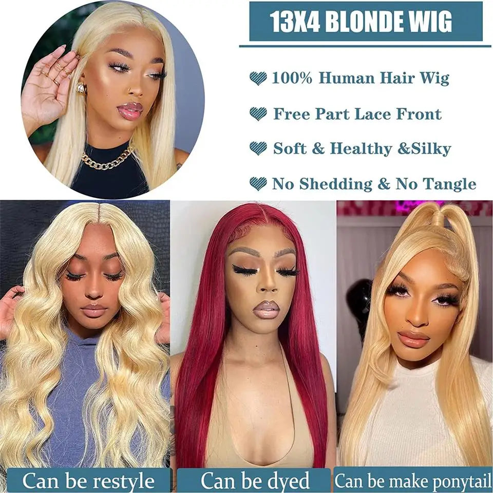 613 Blonde Lace Front Human Hair Wigs Peruvian Bone Straight Lace Front Wig for Women Pre-Plucked 150 Density Ali Pearl Hair Wig