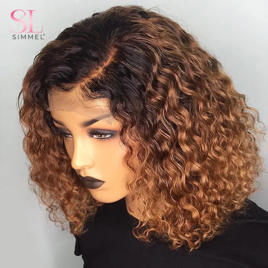 Brazilian Remy Human Hair Wigs Deep Curly Short Curly Bob Wig for Black Women Brown Blonde Highlight Wig Human Hair Full Wig