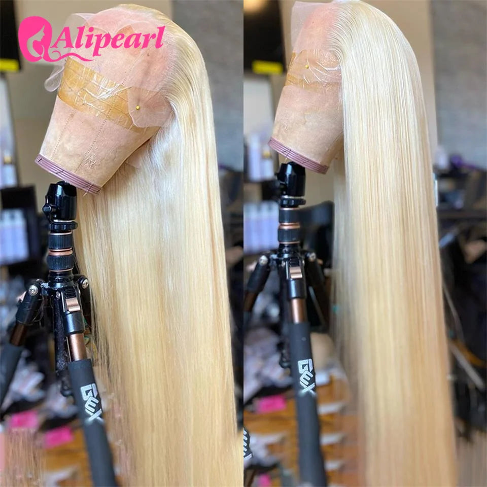 613 Blonde Lace Front Human Hair Wigs Peruvian Bone Straight Lace Front Wig for Women Pre-Plucked 150 Density Ali Pearl Hair Wig