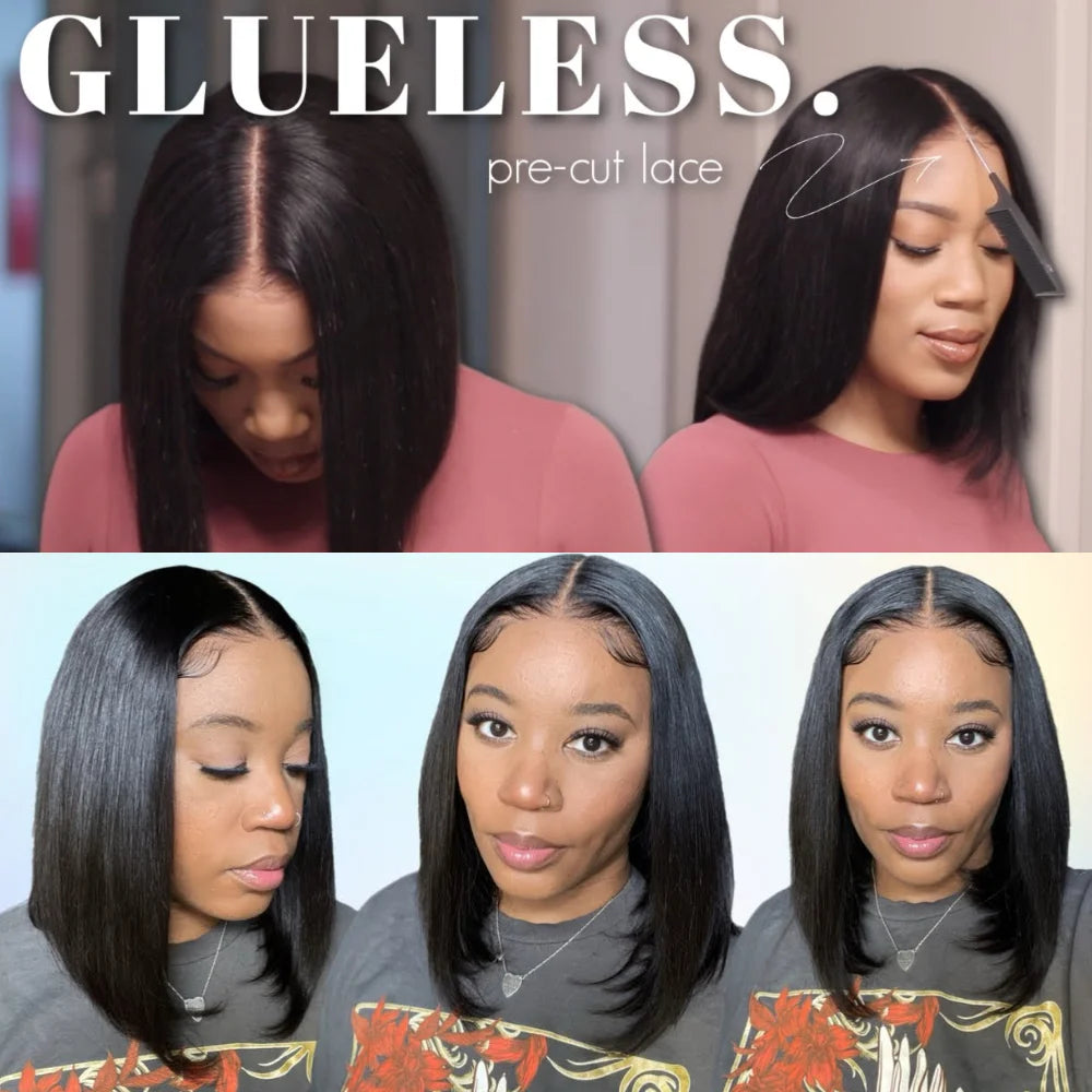 UNice Bye-Bye Knot Wig 7x5 Pre-Cut Lace Closure Wig Human Hair Bob Wig Wear Go Glueless Wig Short Bob Lace Wigs for Women