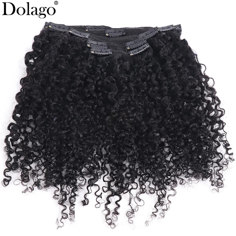 3C 4A Kinky Curly Seamless Clip In Hair Extensions Human Hair Sassy Curly PU Clip Ins For Black Women Dolago Full Head Sets