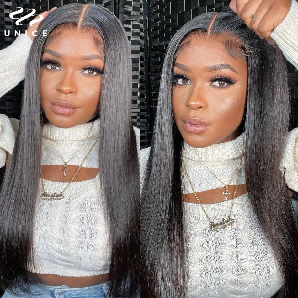 UNice Hair Bone Straight Hair 5x5 HD Lace Closure Wig 13x4 Lace Front Wigs Human Hair Preplucked Bleached Knots Wigs for Women