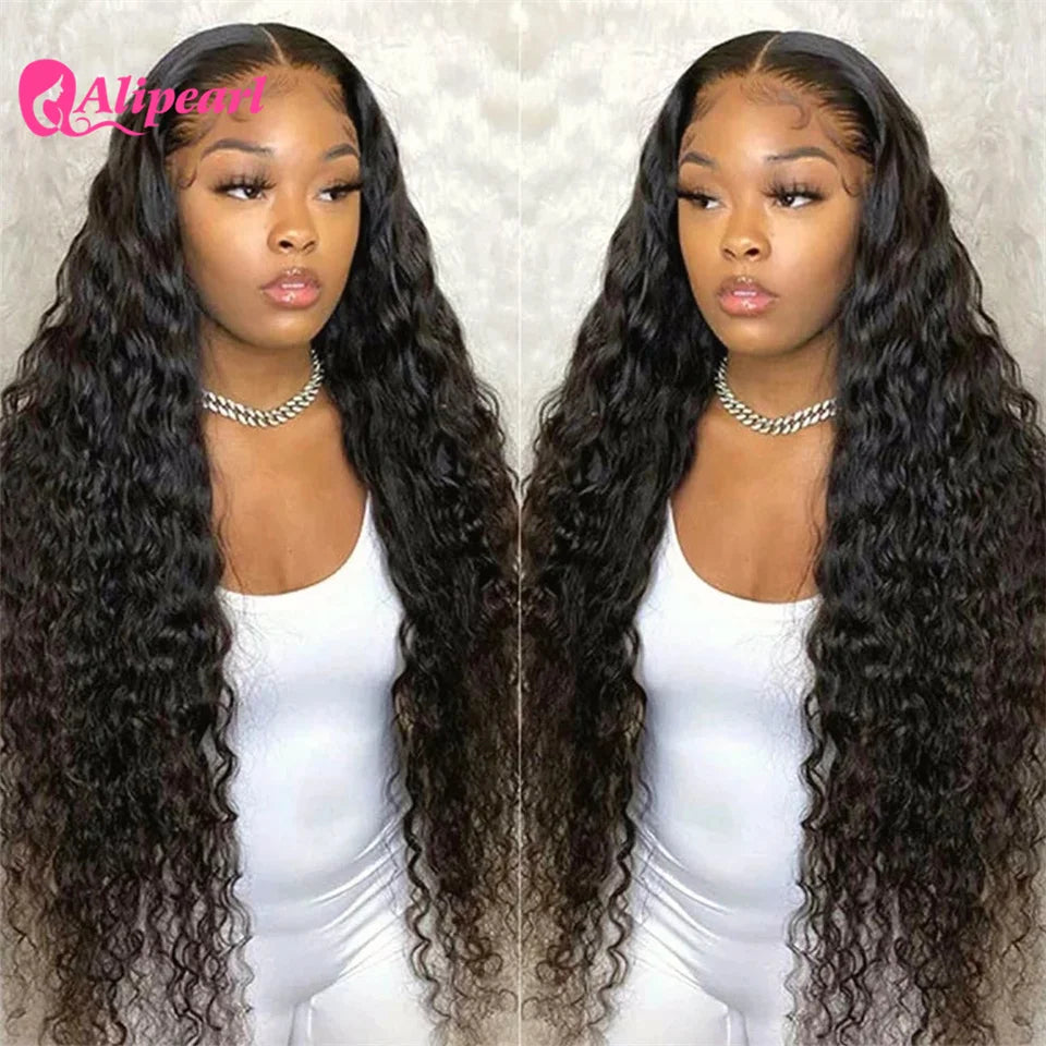 Ali Pearl Water Wave Lace Front Human Hair Wigs Peruvian 4x4 Transparent Lace Closure Wig For Women Pre-Plucked Human Hair Wig