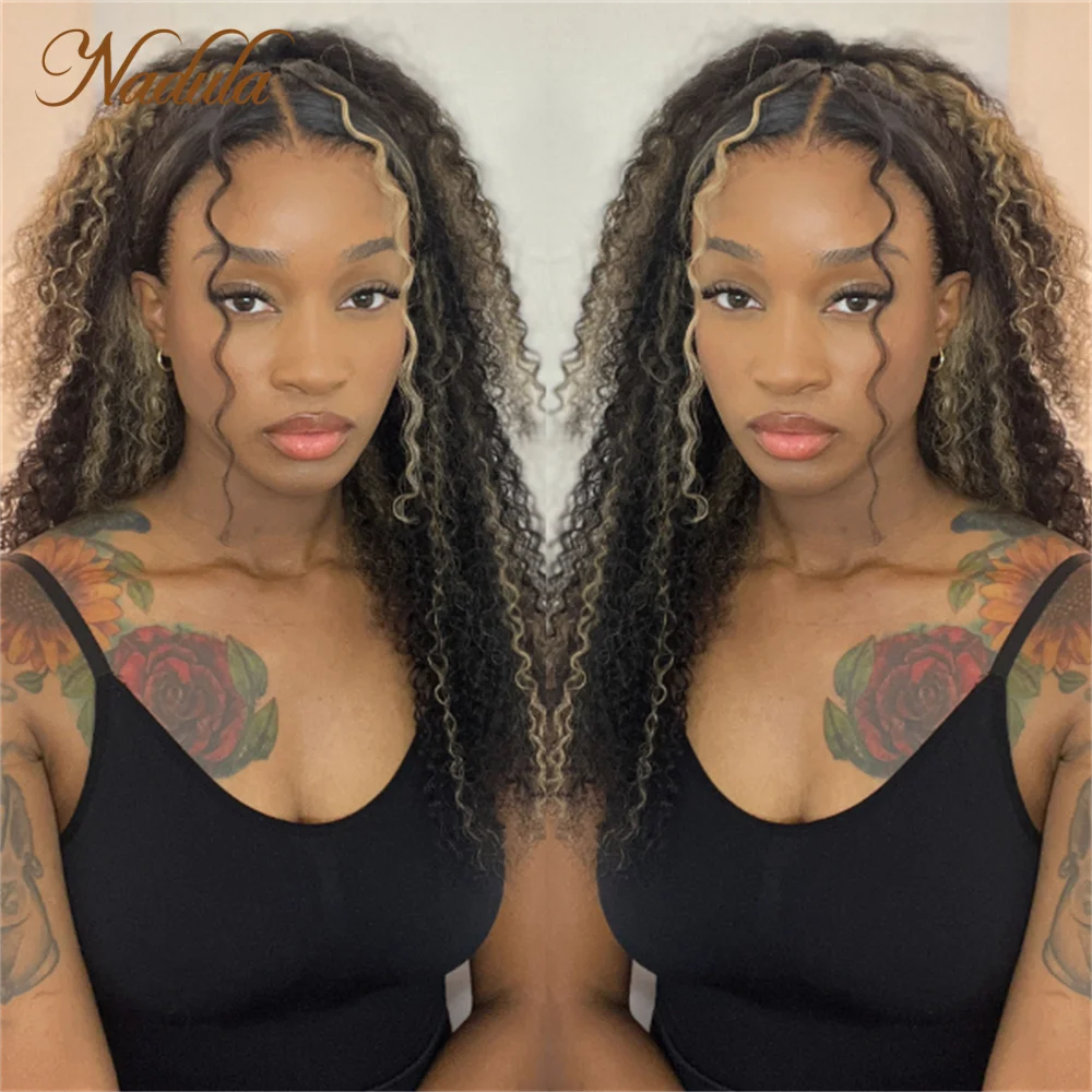 Nadula Curly Hair 7x5 Pre Cut Lace Closure Wig Balayage Black and blonde Highlights Kinky Curly Wig Pre Bleached Knots