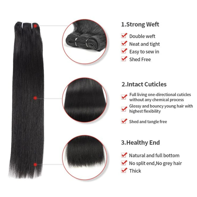 Bone Straight Super Double Drawn Hair Bundles 1/3/4 PCS 15A Virgin Unprocessed Human Hair Bundles Natural Black 100% Human Hair