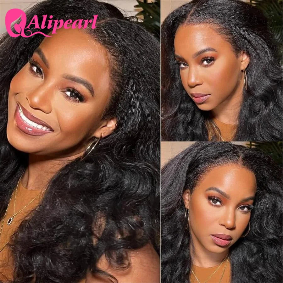 Ali Pearl Realistic 4C Kinky Edges Lace Front Human Hair Wigs Kinky Straight 13x4 Lace Front Wig Peruvian Glueless Wig For Women