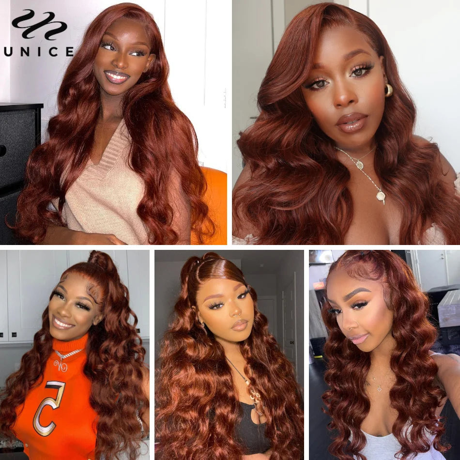 UNice Hair 33B Reddish Brown 13x4 Body Wave Lace Front Wig Copper Red Lace Front Human Hair Wigs Fall Color Wigs for Women