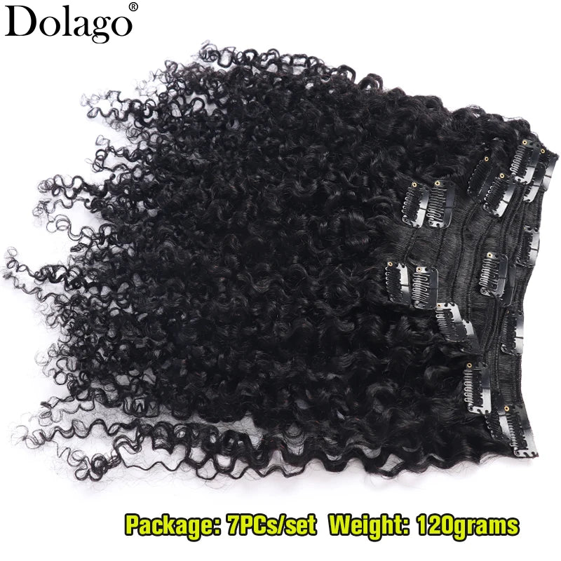 3C 4A Kinky Curly Seamless Clip In Hair Extensions Human Hair Sassy Curly PU Clip Ins For Black Women Dolago Full Head Sets