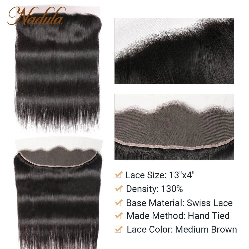 Nadula Straight Human Hair 13x4 Lace Frontal Closure Brazilian Straight Hair Frontal Swiss Lace Closure Frontal