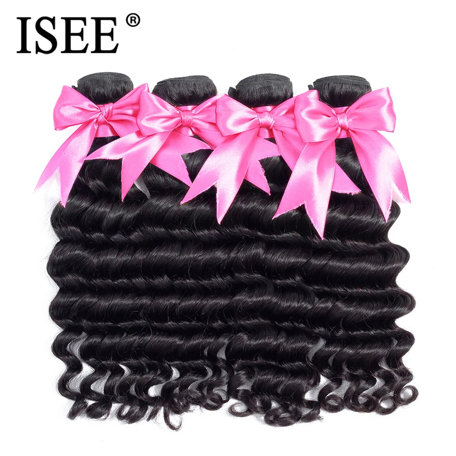 ISEE HAIR Brazilian Loose deep Hair Weave Bundles 100% Remy Human Hair Extension Natural Color 3 Bundles Loose Wave Hair Bundles