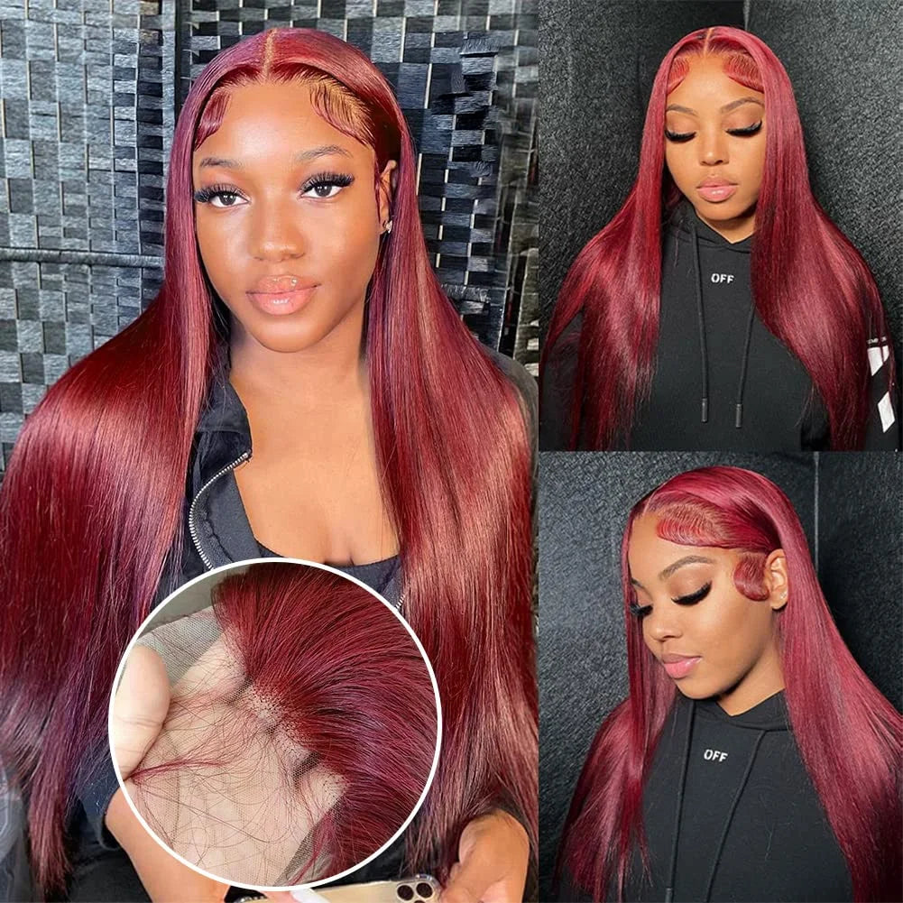 99J Burgundy Lace Front Wig Human Hair 13X4 Straight Red Colored Lace Frontal Human Hair Wigs for Women Lace Front Wig