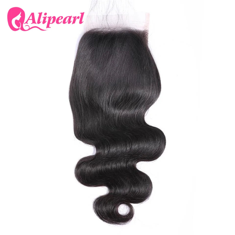 AliPearl Hair Body Wave 5x5 Lace Closure Free Part Brazilian Human Hair Lace Closure With Baby Hair Pre-Plucked Natural Color