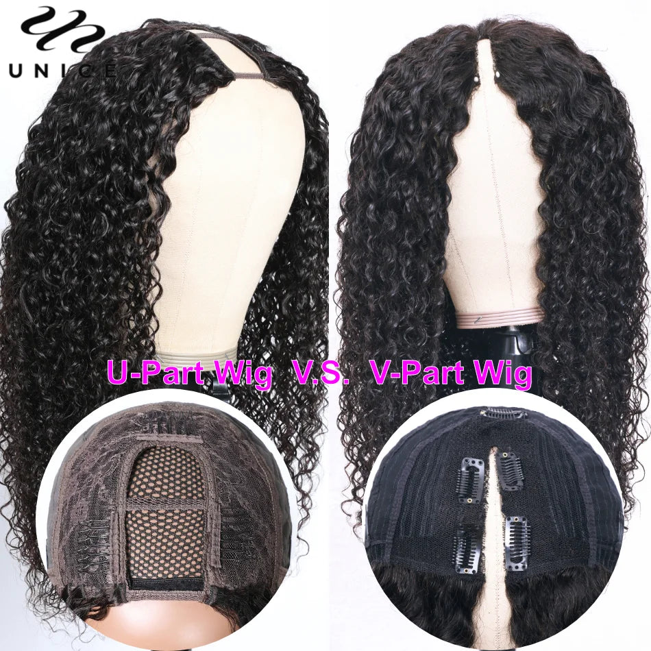 Curly Hair V-Part Wig / U-Part Wig Human Hair Glueless Wig No Glue No Leave-out Super Natural Thin Part Human Hair Wig for Women