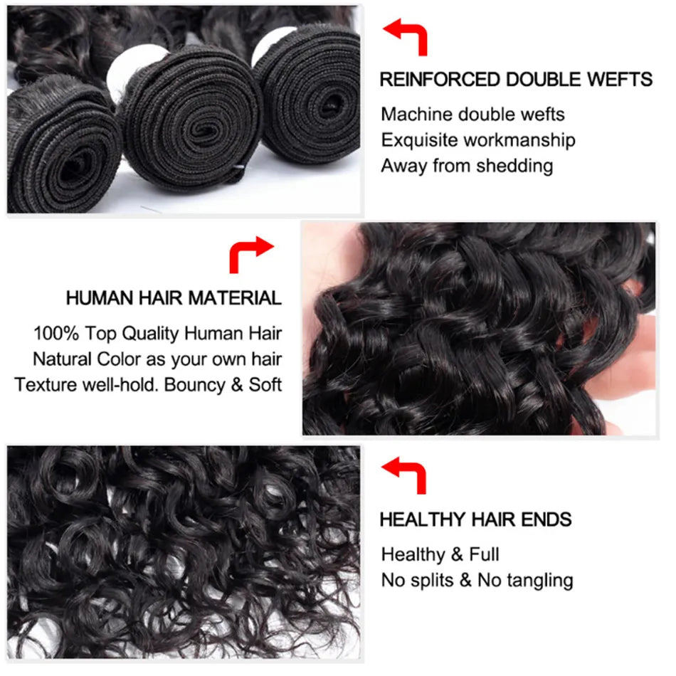 Indian Water Wave Bundles Raw Human Hair 100% Unprocessed Virgin Hair Cheap Wet And Wavy 3/4Bundle Deal Bresilienne Deep Curly