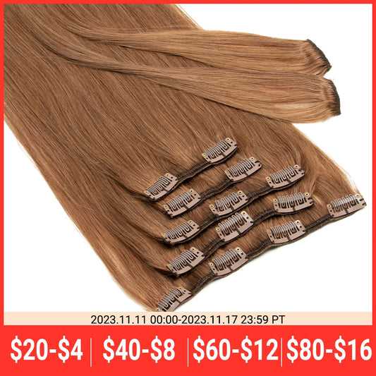 Isheeny 14"-24" Clip In Human Hair Extensions Brazilian Remy Natural Clip In Hairpiece Real Natural Human Hair Clip On 80G-140G