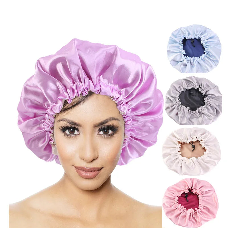 Women Satin Solid Sleeping Hat Night Sleep Cap Hair Care Bonnet Nightcap For Women Men Unisex Cap Bonnet De Nuit Shower Turban