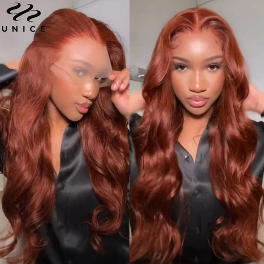 UNice Hair 33B Reddish Brown 13x4 Body Wave Lace Front Wig Copper Red Lace Front Human Hair Wigs Fall Color Wigs for Women