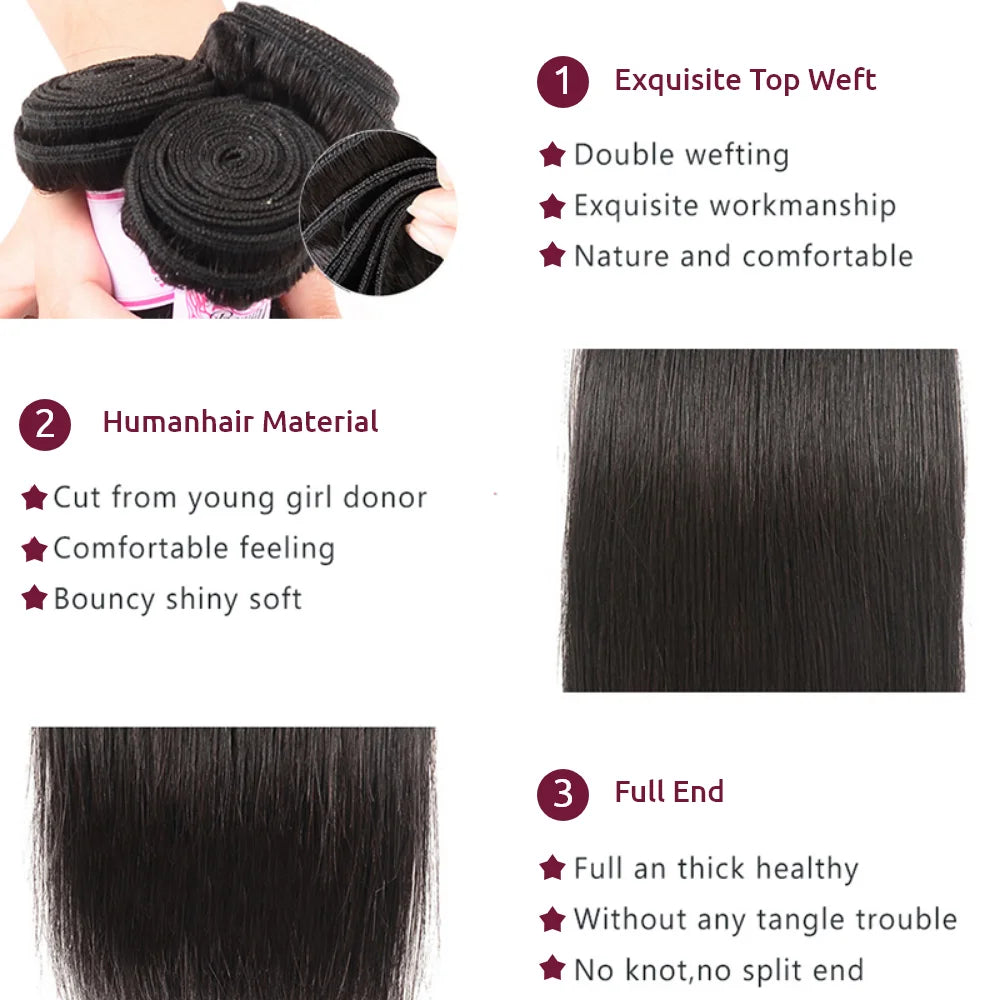 Beauty Forever Brazilian Straight Virgin Human Hair Bundles With Closure 5x5 HD Lace Closure Brazilian Human Hair Weaves