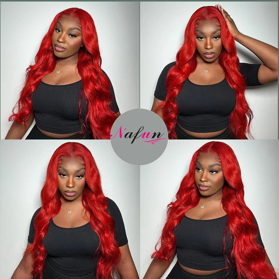 Hot Red Hd 13x4 Body Wave Lace Frontal Wigs For Women Transparent 99J Burgundy Wave Lace Front Wigs Red Colored  Human Hair Wigs