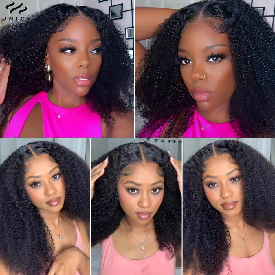 UNice 4x4 Lace Closure Wig Kinky Curly Human Hair Wig Super Natural Lace Wig for Beginners Glueless Wig Human Hair Ready To Wear