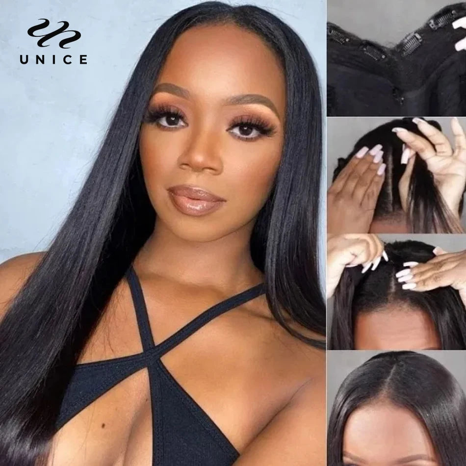 UNice Hair V Part Wig Human Hair Brazilian Straight Wig I-Part Wig Glueless Wig Upgrade U Part Wig No Leave Out Quick Weave