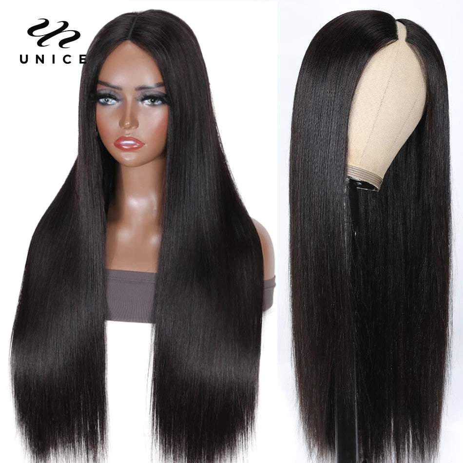 UNice Hair V Part Wig Human Hair Brazilian Straight Wig I-Part Wig Glueless Wig Upgrade U Part Wig No Leave Out Quick Weave